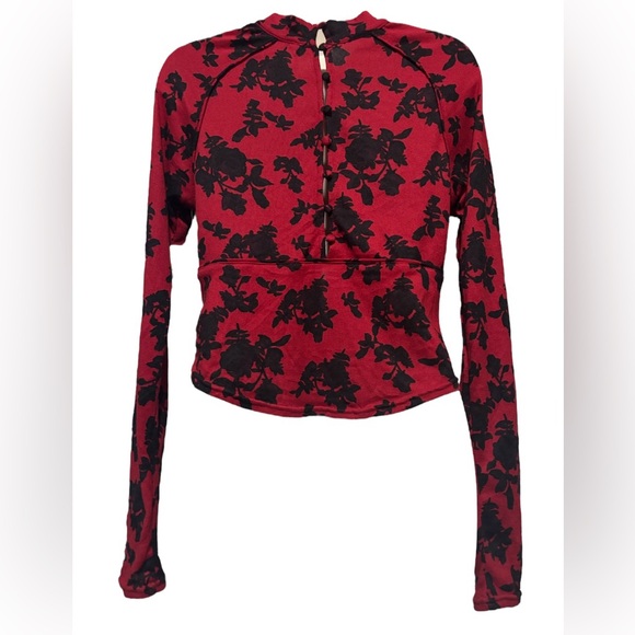 NWT Free People Dinner Party Long Sleeve S Floral Key Hole Mock Neck Retro Chic - Picture 7 of 8